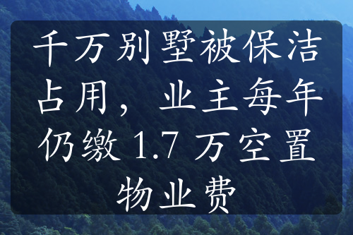 千萬別墅被保潔占用，業(yè)主每年仍繳 1.7 萬空置物業(yè)費